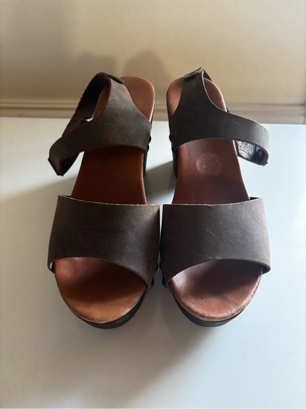 Mila Paoli Dark Brown Leather Wedge Sandals